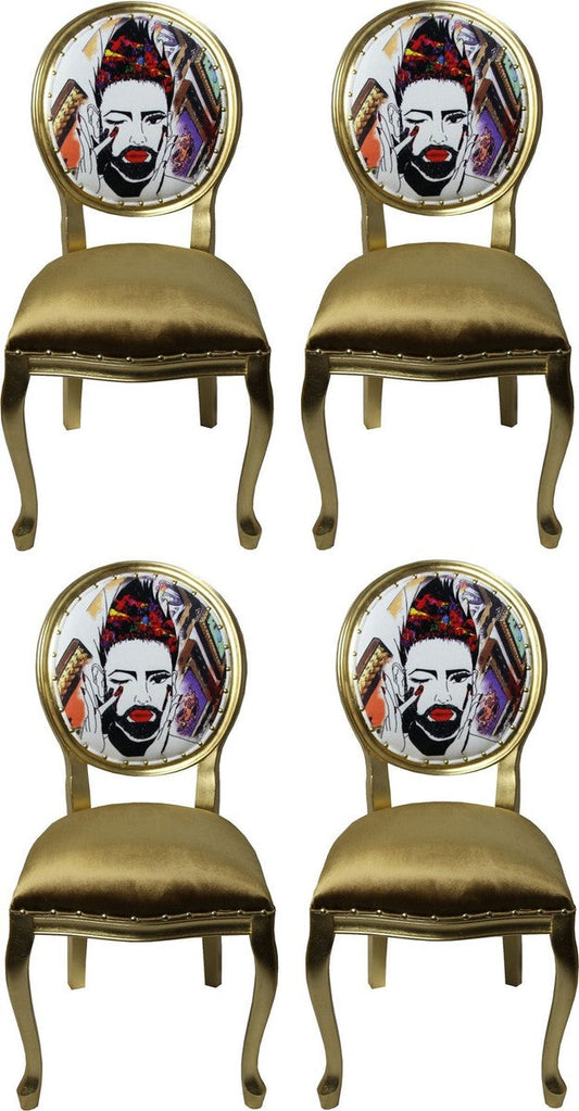 Pompöös by Luxus Barock Esszimmerstühle Gold / Mehrfarbig 50 x 60 x H.104 cm - Pompööse Barock Stühle designed by Harald Glööckler - 4 Esszimmerstühle