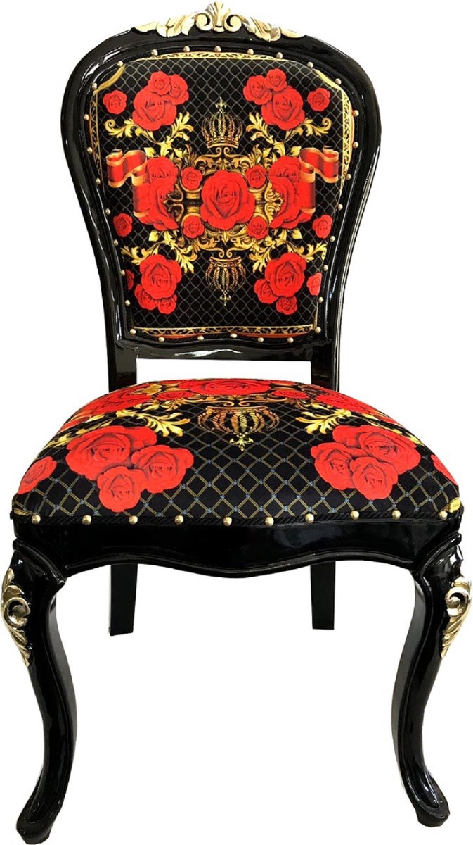 Pompöös by Luxus Barock Esszimmerstühle Roses Schwarz / Rot / Gold - Esszimmer Set - 6 Pompööse Barock Stühle designed by Harald Glööckler