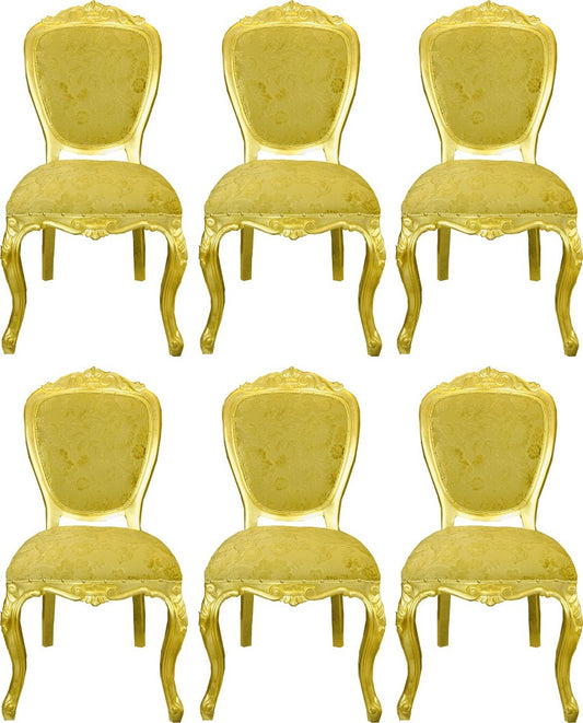 Pompöös by Luxus Barock Esszimmerstühle Gold Bouquet Muster / Gold - Pompööse Barock Stühle designed by Harald Glööckler - 6 Esszimmerstühle - Barock Esszimmer Möbel