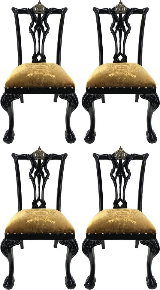 Pompöös by Luxus Barock Esszimmerstühle Gold / Schwarz - Pompööse Barock Stühle designed by Harald Glööckler - 4 Esszimmerstühle - Barock Esszimmer Möbel
