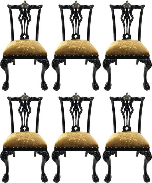 Pompöös by Luxus Barock Esszimmerstühle Gold / Schwarz - Pompööse Barock Stühle designed by Harald Glööckler - 6 Esszimmerstühle - Barock Esszimmer Möbel