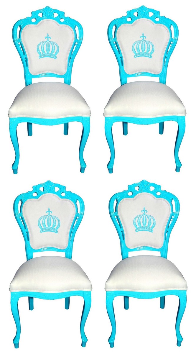 Pompöös by Luxus Barock Esszimmerstühle Weiß / Türkis - Pompööse Barock Stühle designed by Harald Glööckler - 4 Esszimmerstühle - Barock Esszimmermöbel
