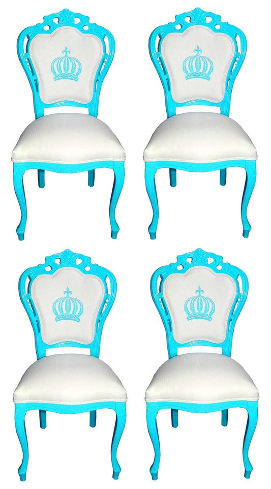 Pompöös by Luxus Barock Esszimmerstühle Weiß / Türkis - Pompööse Barock Stühle designed by Harald Glööckler - 4 Esszimmerstühle - Barock Esszimmermöbel