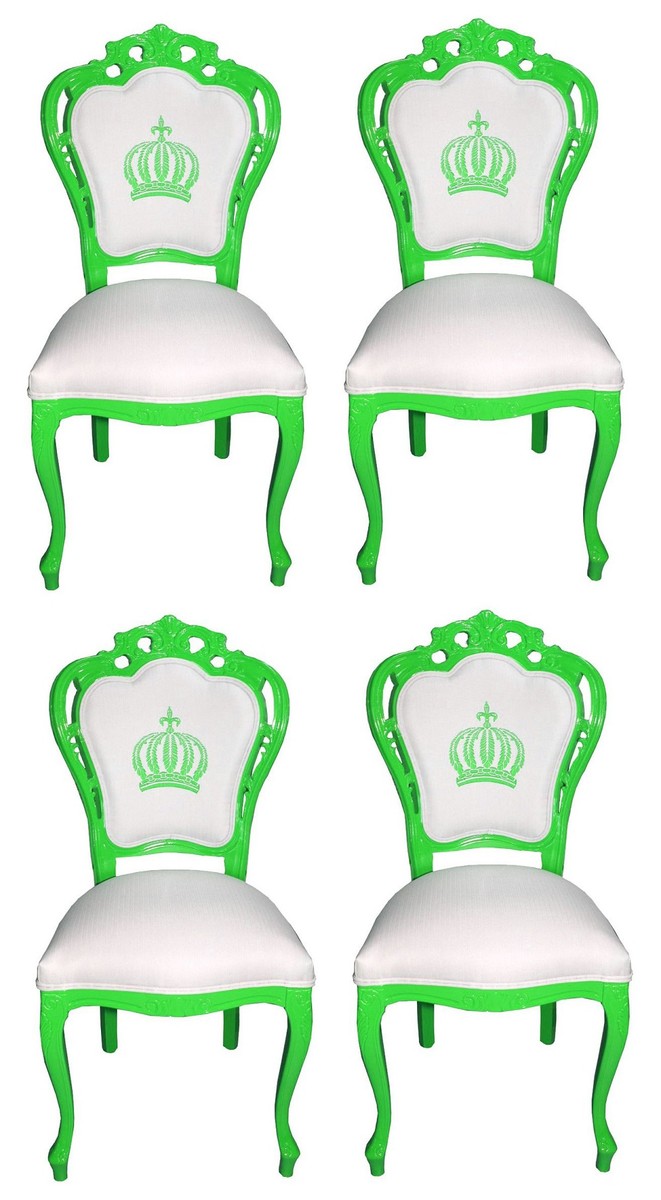 Pompöös by Luxus Barock Esszimmerstühle Weiß / Grün - Pompööse Barock Stühle designed by Harald Glööckler - 4 Esszimmerstühle - Barock Esszimmermöbel