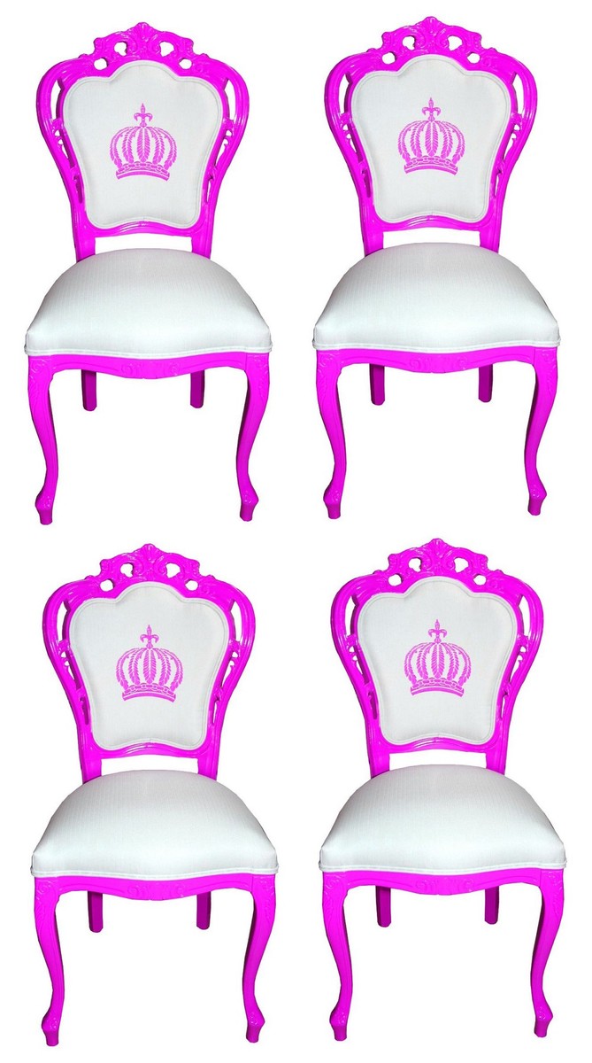 Pompöös by Luxus Barock Esszimmerstühle Weiß / Magenta - Pompööse Barock Stühle designed by Harald Glööckler - 4 Esszimmerstühle - Barock Esszimmermöbel