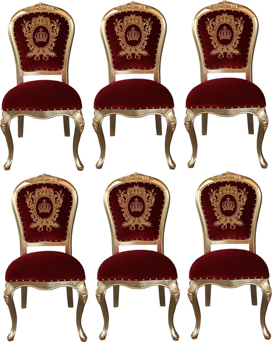 Pompöös by Luxus Barock Esszimmerstühle mit Krone Bordeauxrot / Gold - Pompööse Barock Stühle designed by Harald Glööckler - 6 Esszimmerstühle