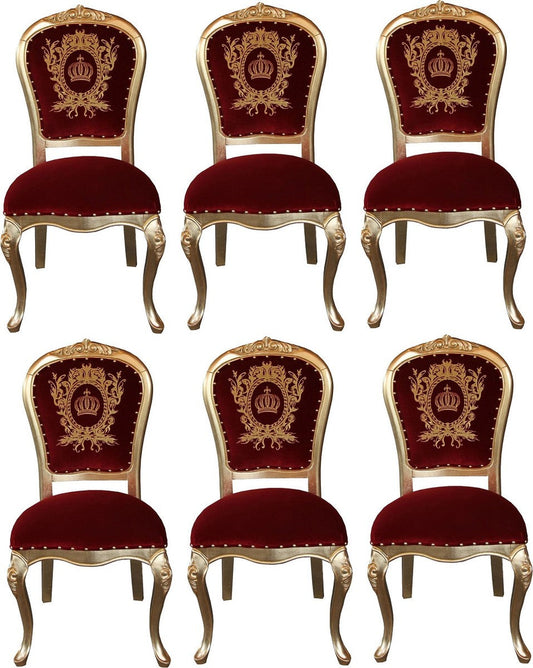 Pompöös by Luxus Barock Esszimmerstühle mit Krone Bordeauxrot / Gold - Pompööse Barock Stühle designed by Harald Glööckler - 6 Esszimmerstühle