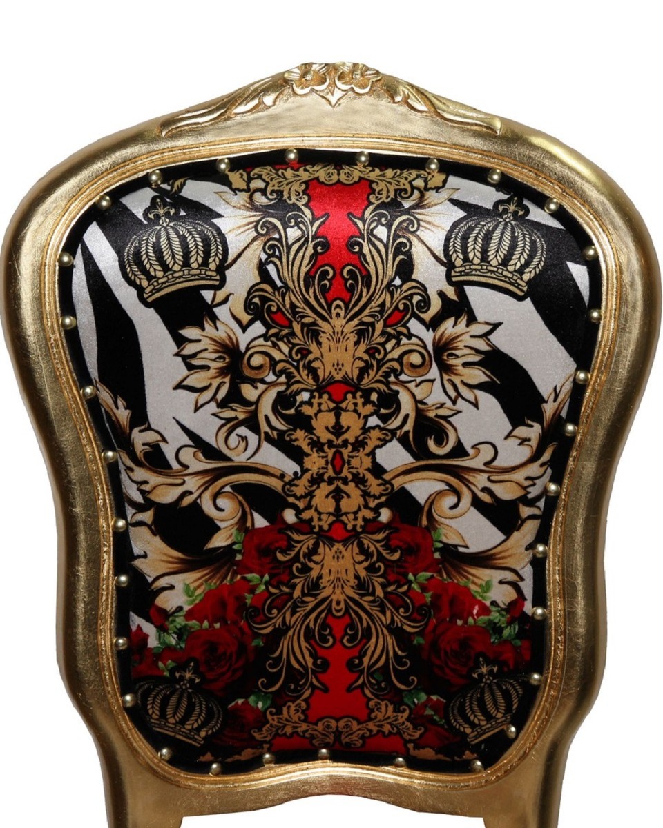 Pompöös by Luxus Barock Esszimmerstühle Krone Schwarz / Weiß / Rot / Gold - Pompööse Barock Stühle designed by Harald Glööckler - 4 Esszimmerstühle