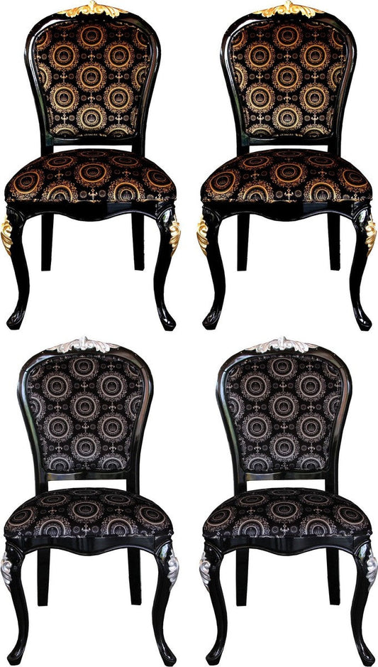 Pompöös by Luxus Barock Esszimmer Stühle mit Krone Schwarz / Gold & Schwarz / Silber (4 Stühle) Harald Glööckler Möbel