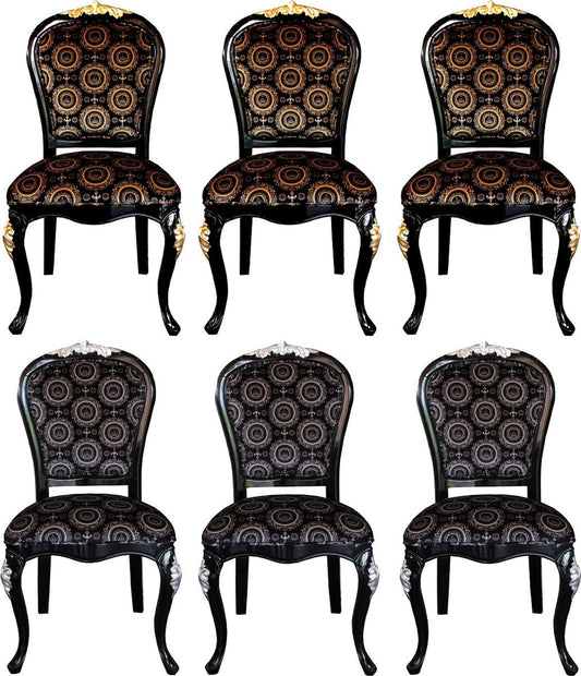 Pompöös by Luxus Barock Esszimmer Stühle mit Krone Schwarz / Gold & Schwarz / Silber ( 6 Stühle) Harald Glööckler Möbel