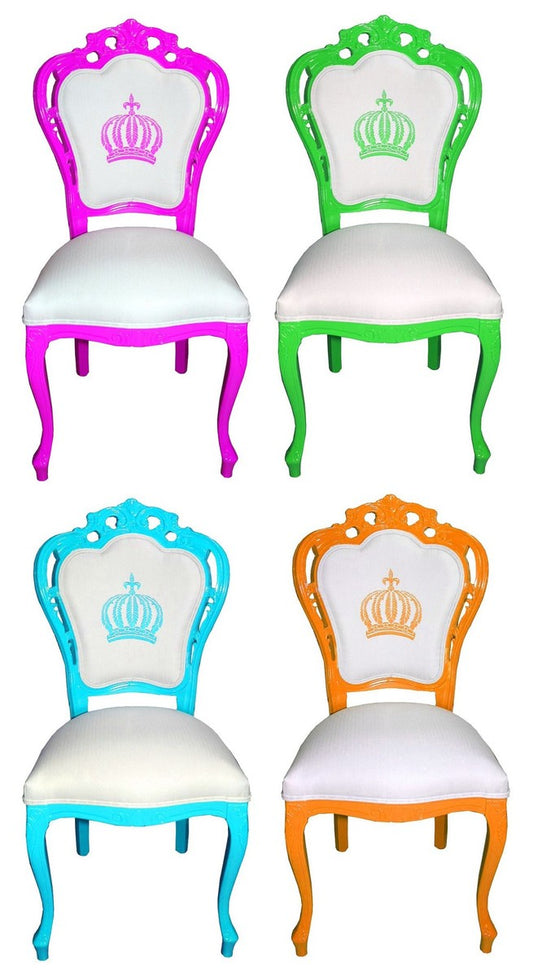Pompöös by Luxus Barock Esszimmerstühle Weiß / Mehrfarbig - Pompööse Barock Stühle designed by Harald Glööckler - 4 Esszimmerstühle - Barock Esszimmermöbel