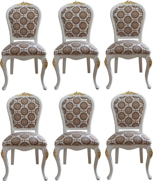 Pompöös by Luxus Barock Esszimmerstühle mit Krone Weiß / Gold - Pompööse Barock Stühle designed by Harald Glööckler - 6 Esszimmerstühle - Barock Esszimmermöbel