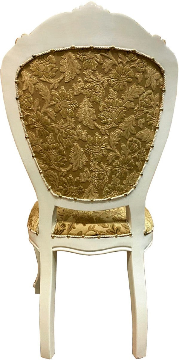 Pompöös by Luxus Barock Esszimmerstuhl Gold Bouquet Muster / Creme-Weiß / Gold - Pompööser Barock Stuhl designed by Harald Glööckler - Barock Esszimmer Möbel