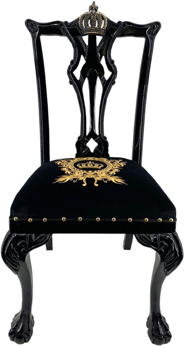 Pompöös by Luxus Barock Esszimmerstuhl Schwarz / Gold - Pompööser Barock Stuhl designed by Harald Glööckler - Barock Esszimmer Möbel