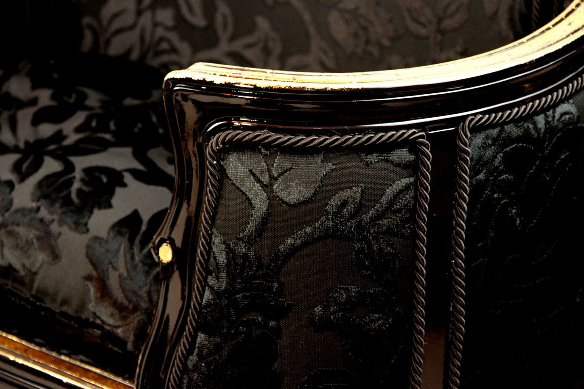 Pompöös by Luxus Barock Hunde & Katzenbett Deluxe Schwarz Bouquet Muster / Gold von Harald Glööckler