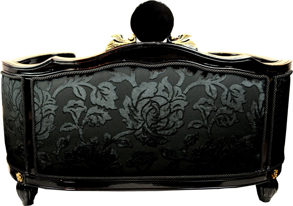 Pompöös by Luxus Barock Hunde & Katzenbett Deluxe Schwarz Bouquet Muster / Gold von Harald Glööckler