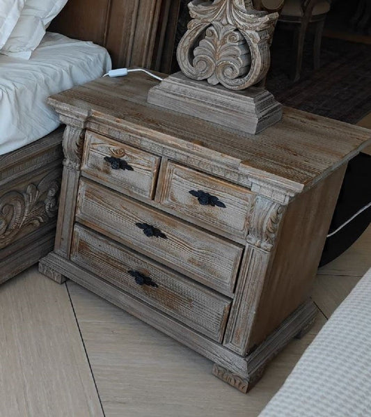 Pompöös by Luxus Barock Nachtkommode Provence Grau / Braun - designed by Harald Glööckler