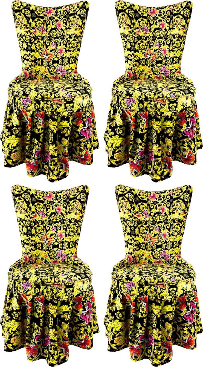 Pompöös by Luxus Barock Schloss Esszimmerstühle Butterflies & Flowers Mehrfarbig / Schwarz / Gold - Pompööse Barock Stühle designed by Harald Glööckler - 4 Esszimmerstühle - Barock Möbel