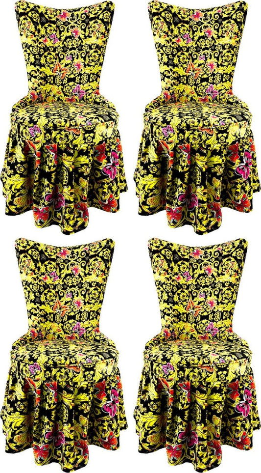 Pompöös by Luxus Barock Schloss Esszimmerstühle Butterflies & Flowers Mehrfarbig / Schwarz / Gold - Pompööse Barock Stühle designed by Harald Glööckler - 4 Esszimmerstühle - Barock Möbel