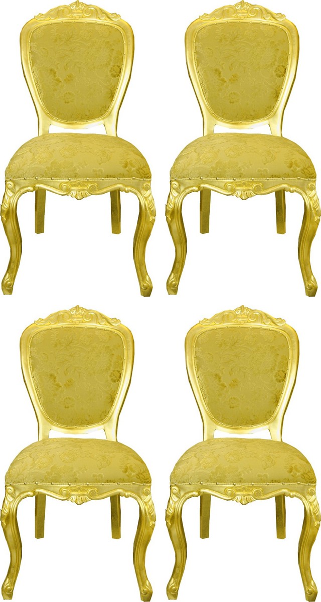 Pompöös by Luxus Barock Esszimmerstühle Gold Bouquet Muster / Gold - Pompööse Barock Stühle designed by Harald Glööckler - 4 Esszimmerstühle - Barock Esszimmer Möbel