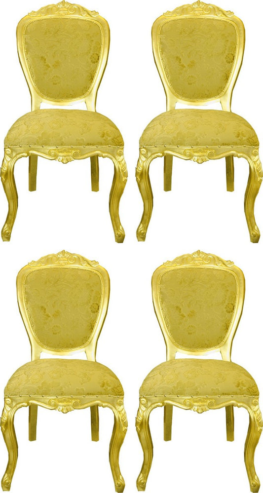Pompöös by Luxus Barock Esszimmerstühle Gold Bouquet Muster / Gold - Pompööse Barock Stühle designed by Harald Glööckler - 4 Esszimmerstühle - Barock Esszimmer Möbel
