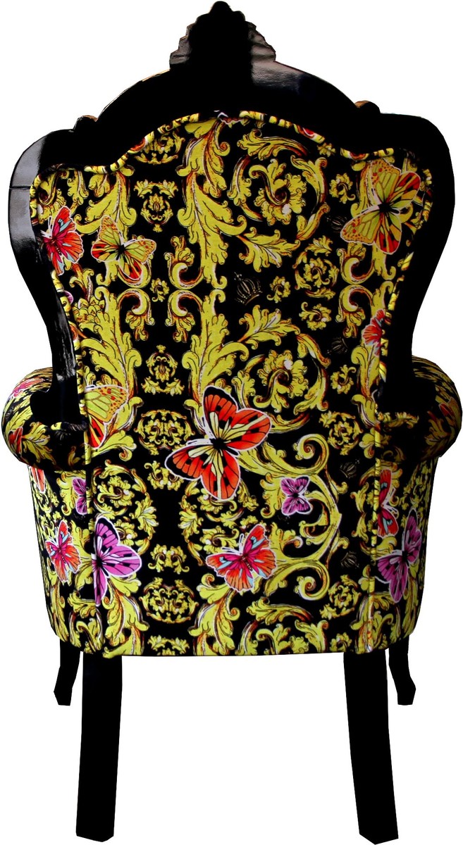 Pompöös by Luxus Barock Sessel Bergere Butterfly & Flower Design / Schwarz / Gold - Pompööser Barock Sessel designed by Harald Glööckler