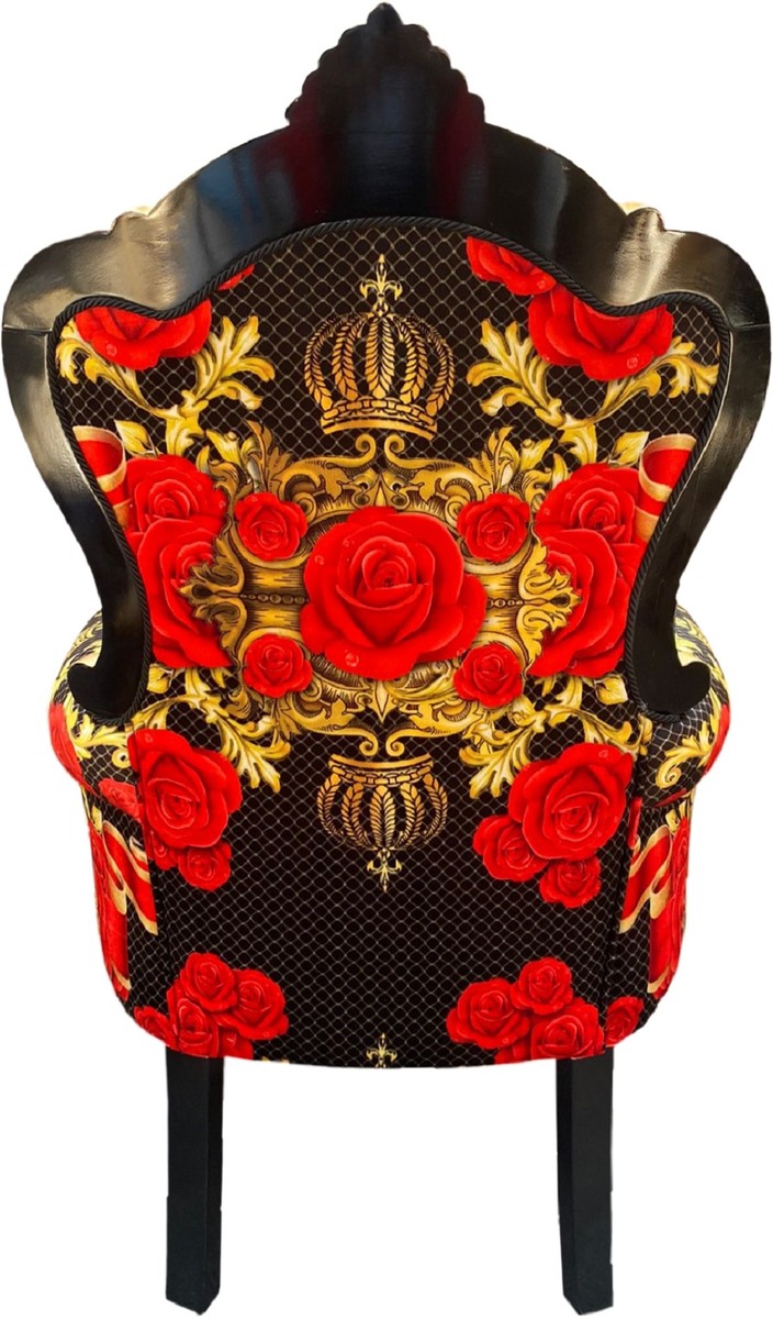 Pompöös by Luxus Barock Sessel Rosen Schwarz / Rot / Gold - Pompööser Barock Sessel designed by Harald Glööckler