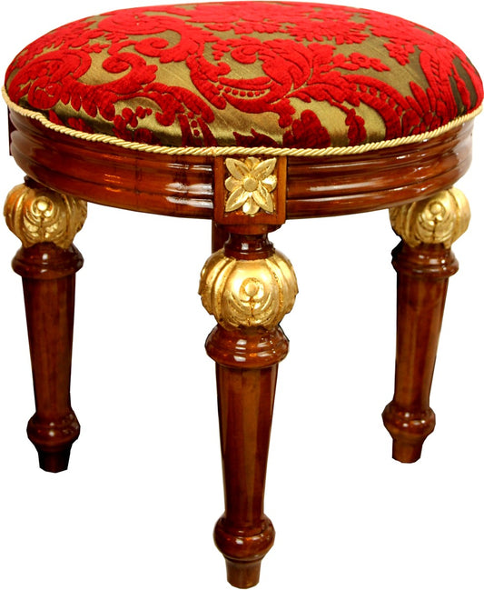 Pompöös by Luxus Barock Sitzhocker Rund Rot Muster / Braun Gold - Pompööser Barock Hocker designed by Harald Glööckler Hocker