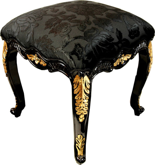 Pompöös by Luxus Barock Sitzhocker Eckig Schwarz Muster / Gold - Pompööser Barock Hocker designed by Harald Glööckler