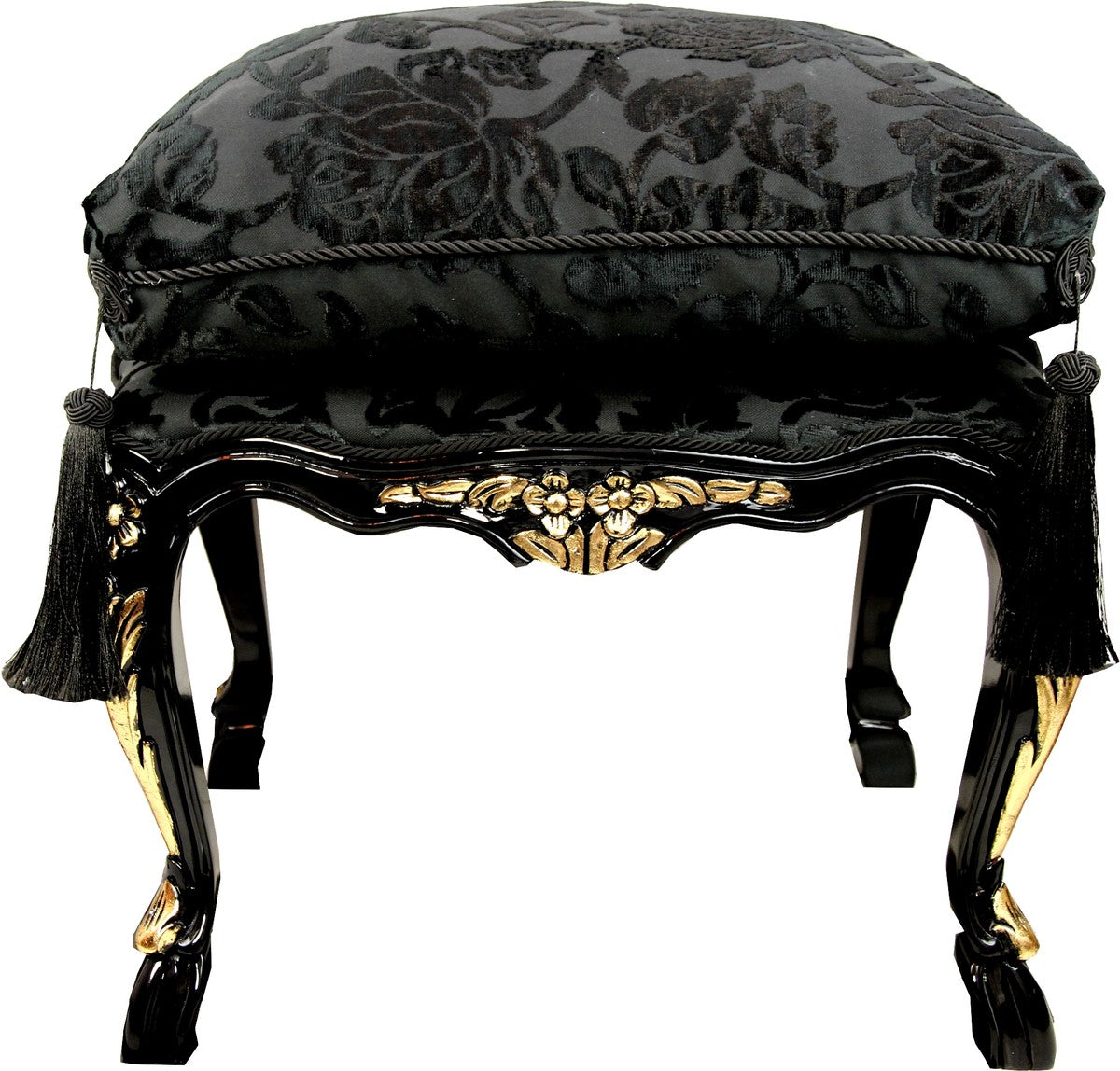 Pompöös by Luxus Barock Sitzhocker mit Sitzkissen Eckig Schwarz Muster / Gold - Pompööser Barock Hocker designed by Harald Glööckler