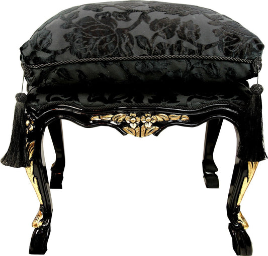 Pompöös by Luxus Barock Sitzhocker mit Sitzkissen Eckig Schwarz Muster / Gold - Pompööser Barock Hocker designed by Harald Glööckler