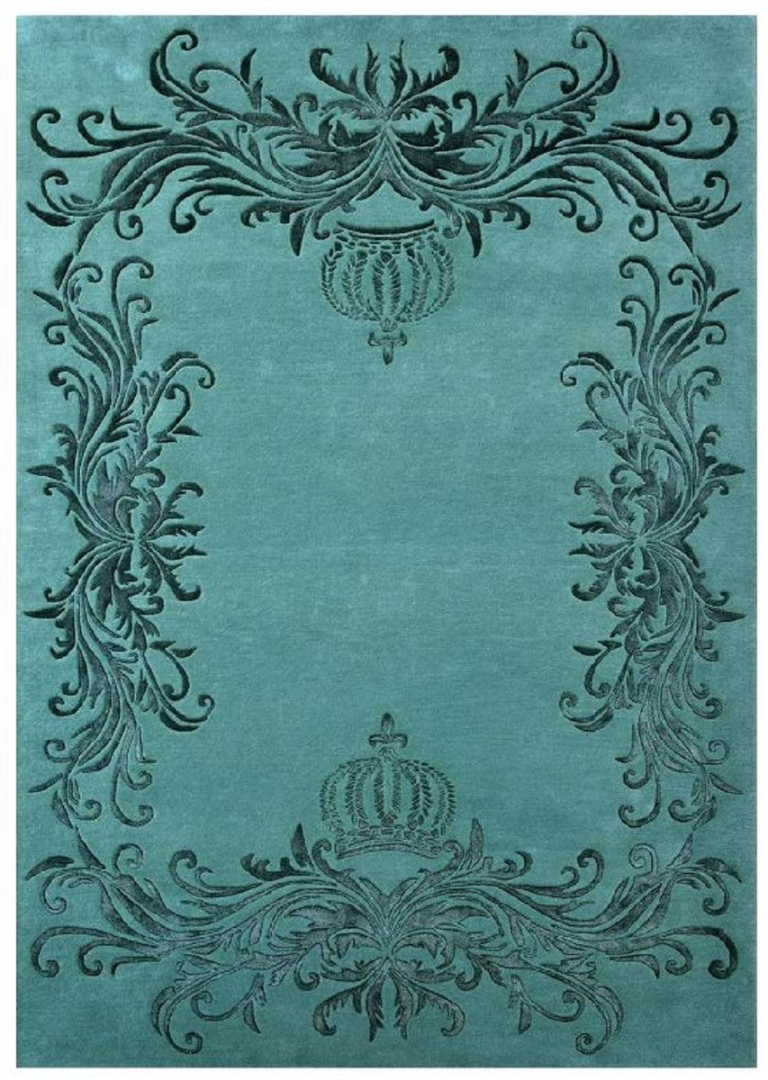 Pompöös by Luxus Barock Teppich Krone von Harald Glööckler Grün 200 x 300 cm