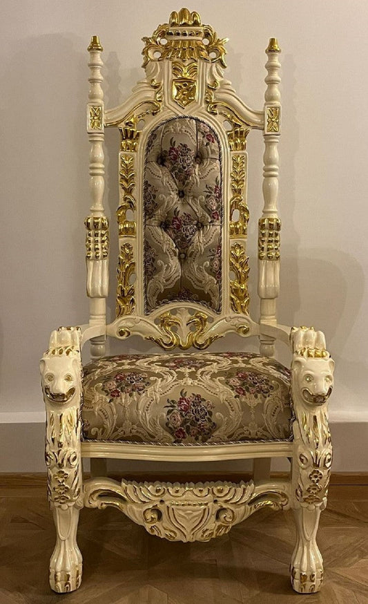 Pompöös by Luxus Barock Thron Sessel Krone Creme / Gold - designed by Harald Glööckler