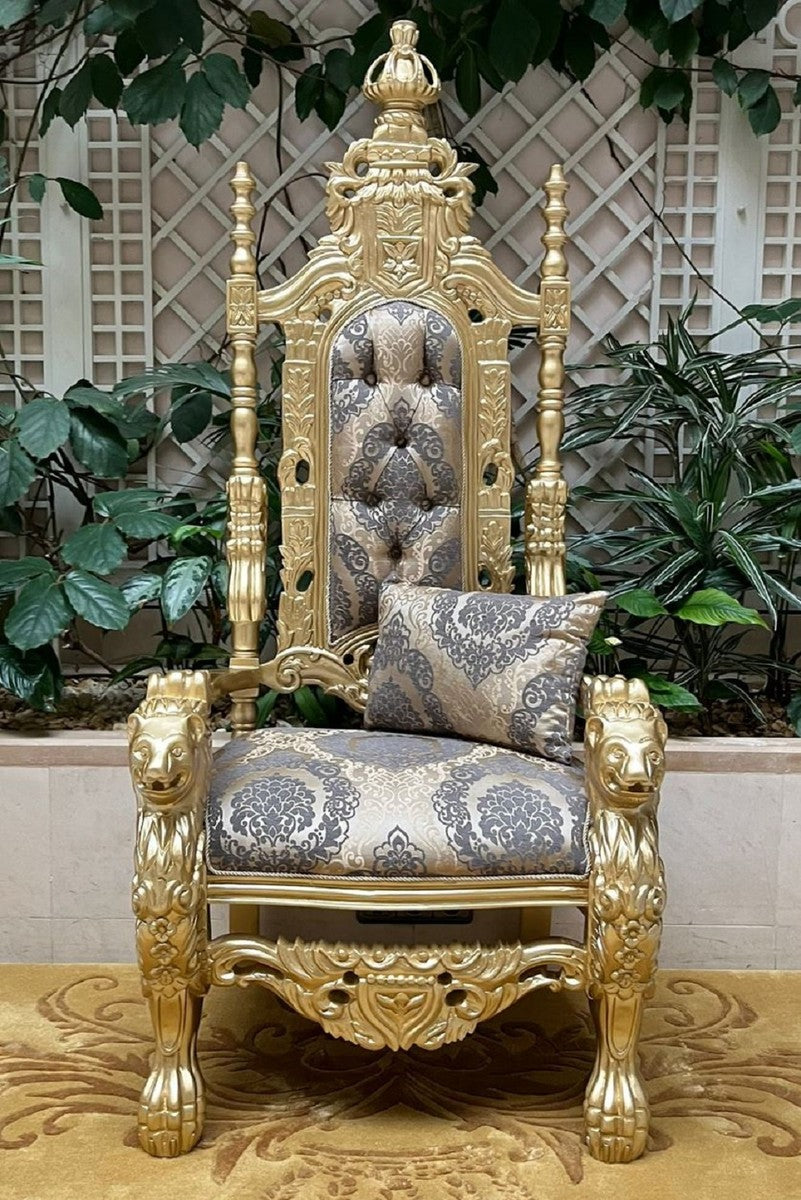 Pompöös by Luxus Barock Thron Sessel Provence Gold / Grau / Gold - designed by Harald Glööckler