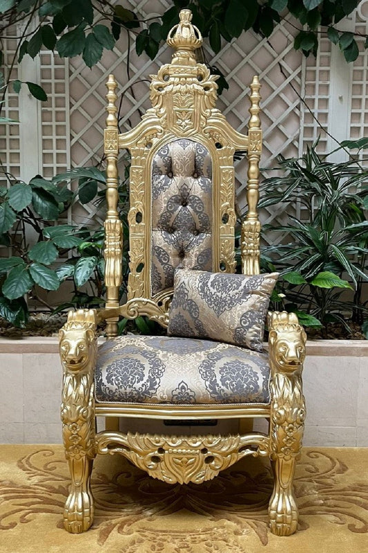 Pompöös by Luxus Barock Thron Sessel Provence Gold / Grau / Gold - designed by Harald Glööckler