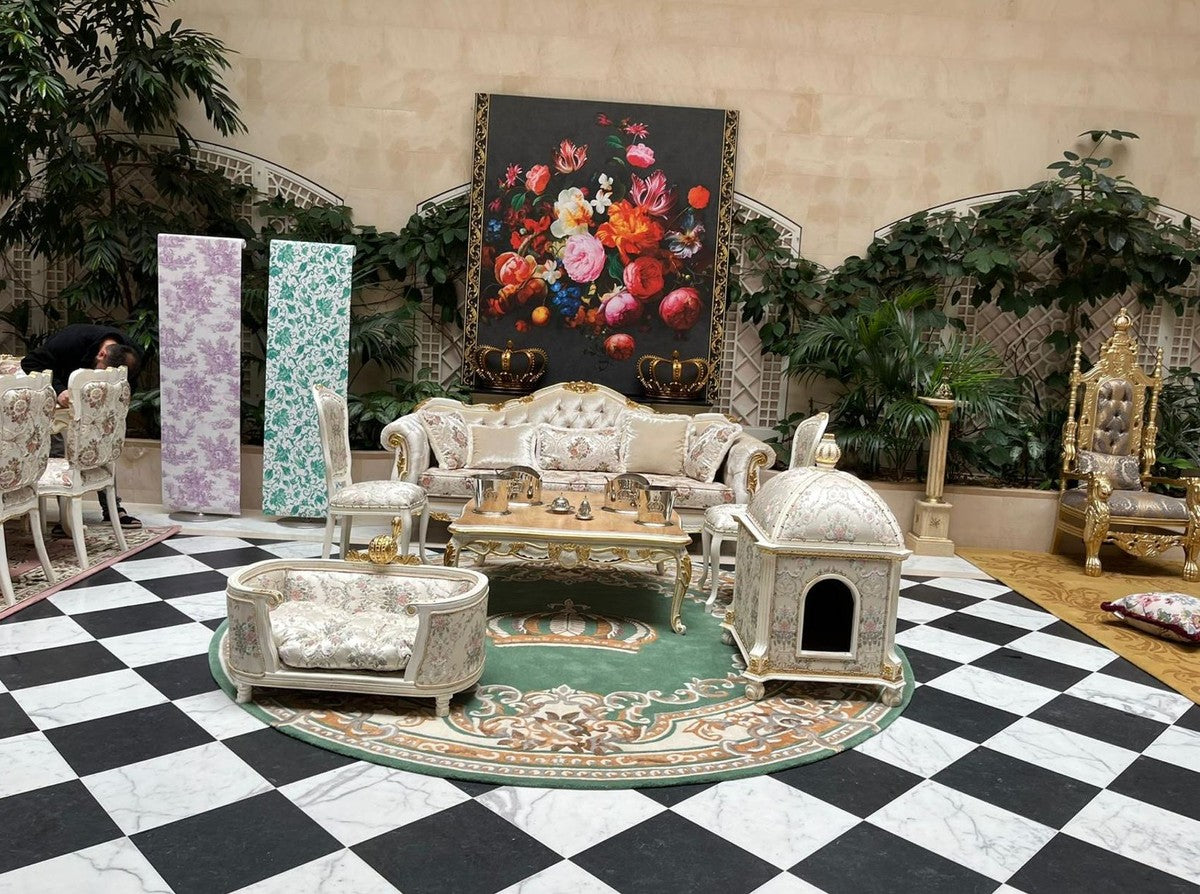 Pompöös by Luxus Barock Thron Sessel Provence Gold / Grau / Gold - designed by Harald Glööckler