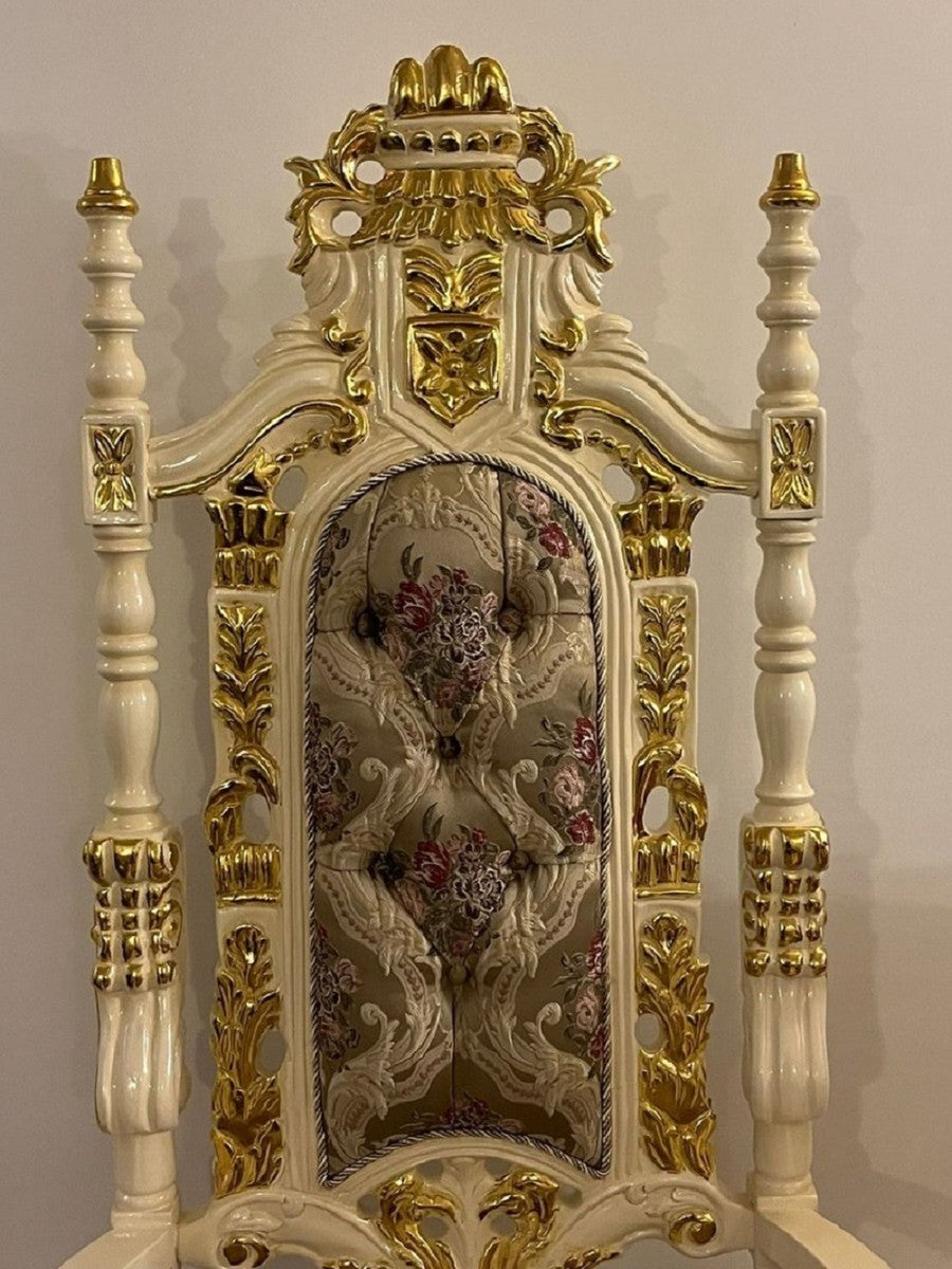 Pompöös by Luxus Barock Thron Sessel Provence Silber / Cremeweiß / Gold - designed by Harald Glööckler