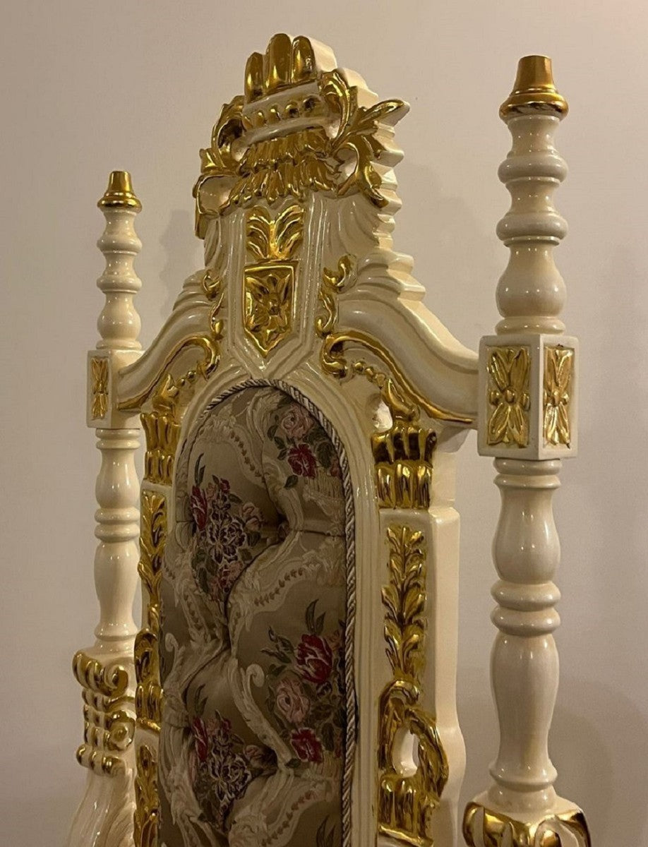 Pompöös by Luxus Barock Thron Sessel Provence Silber / Cremeweiß / Gold - designed by Harald Glööckler