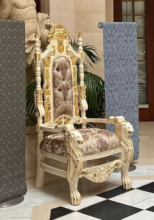 Pompöös by Luxus Barock Thron Sessel Provence Silber / Cremeweiß / Gold - designed by Harald Glööckler