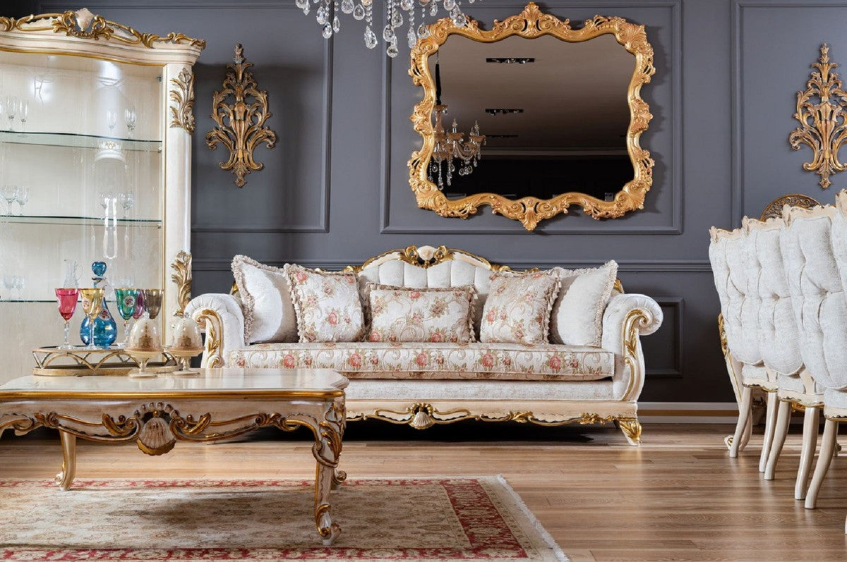 Pompöös by Luxus Barock Wohnzimmer Sofa Provence Weiß / Beige / Gold - Pompööses Barockstil Sofa designed by Harald Glööckler