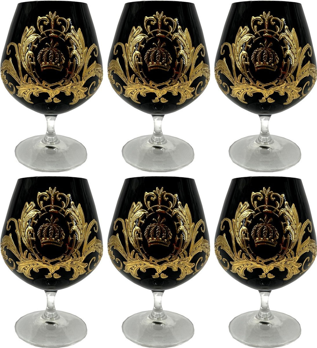 Pompöös by Luxus Cognacglas Set Schwarz / Gold Ø 9 x H. 14,5 cm - Cognacgläser mit 24 Karat Vergoldung - Pompööse Gläser designed by Harald Glööckler