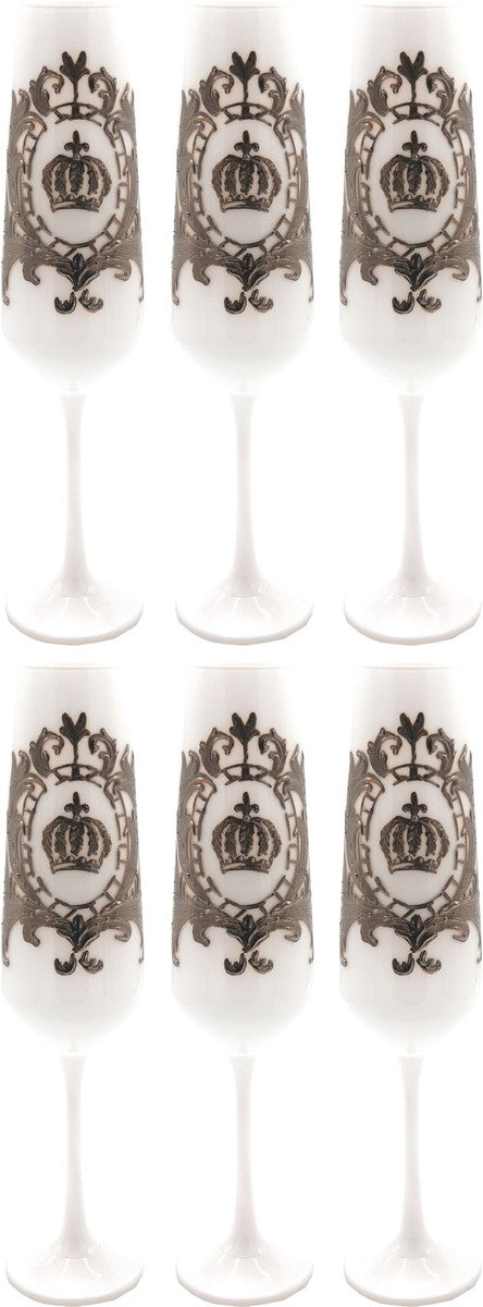 Pompöös by Luxus Champagnerglas Set Weiß / Silber Ø 6 x H. 25 cm - Champagnergläser mit edler Platin Beschichtung - Pompööse Gläser designed by Harald Glööckler