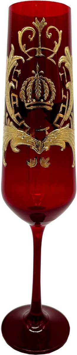 Pompöös by Luxus Champagnerglas Set Bordeauxrot / Gold Ø 6 x H. 25 cm - Champagnergläser mit 24 Karat Vergoldung - Pompööse Gläser designed by Harald Glööckler
