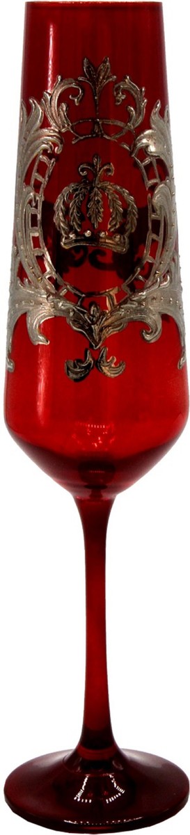 Pompöös by Luxus Champagnerglas Set Bordeauxrot / Silber Ø 6 x H. 25 cm - Champagnergläser mit edler Platin Beschichtung - Pompööse Gläser designed by Harald Glööckler