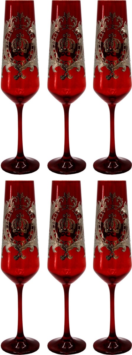 Pompöös by Luxus Champagnerglas Set Bordeauxrot / Silber Ø 6 x H. 25 cm - Champagnergläser mit edler Platin Beschichtung - Pompööse Gläser designed by Harald Glööckler
