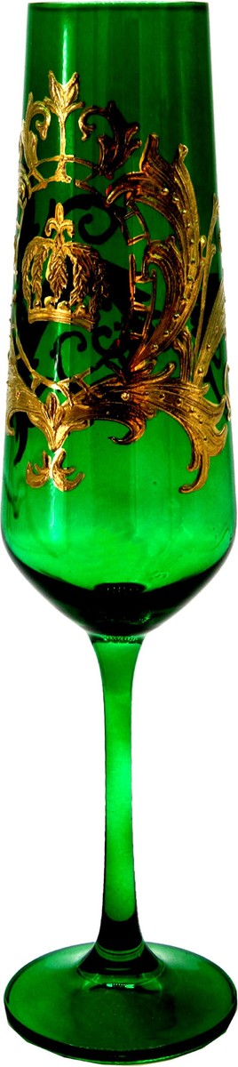 Pompöös by Luxus Champagnerglas Set Dunkelgrün / Gold Ø 6 x H. 25 cm - Champagnergläser mit 24 Karat Vergoldung - Pompööse Gläser designed by Harald Glööckler