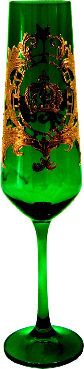 Pompöös by Luxus Champagnerglas Set Dunkelgrün / Gold Ø 6 x H. 25 cm - Champagnergläser mit 24 Karat Vergoldung - Pompööse Gläser designed by Harald Glööckler