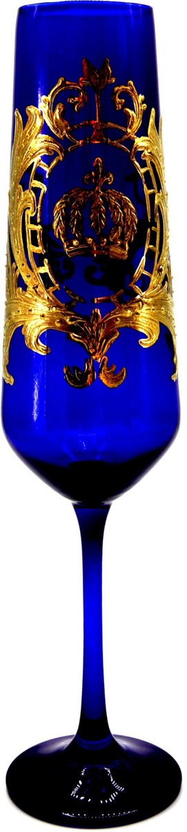 Pompöös by Luxus Champagnerglas Set Royalblau / Gold Ø 6 x H. 25 cm - Champagnergläser mit 24 Karat Vergoldung - Pompööse Gläser designed by Harald Glööckler