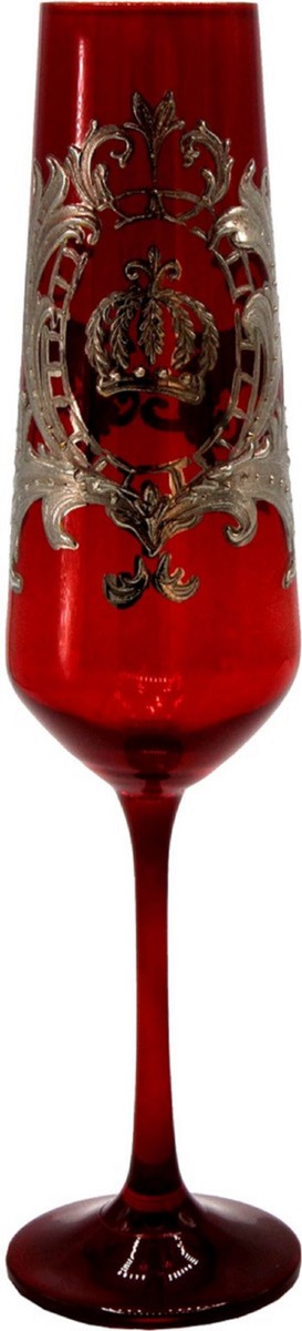 Pompöös by Luxus Champagnerglas mit edler Platin Beschichtung Bordeauxrot / Silber Ø 6 x H. 25 cm - Pompööses Champagnerglas designed by Harald Glööckler