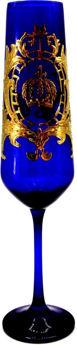 Pompöös by Luxus Champagnerglas mit 24 Karat Vergoldung Royalblau / Gold Ø 6 x H. 25 cm - Pompööses Champagnerglas designed by Harald Glööckler